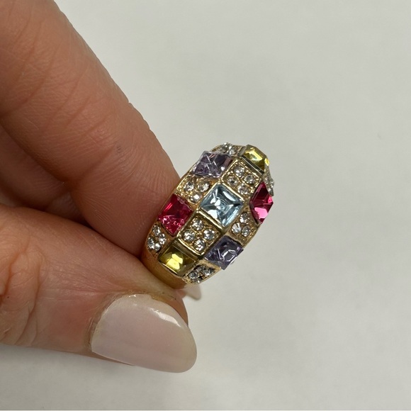Yellow Sterling Silver Multicolored CZ Ring Size #7.5 Sample - Picture 5 of 10